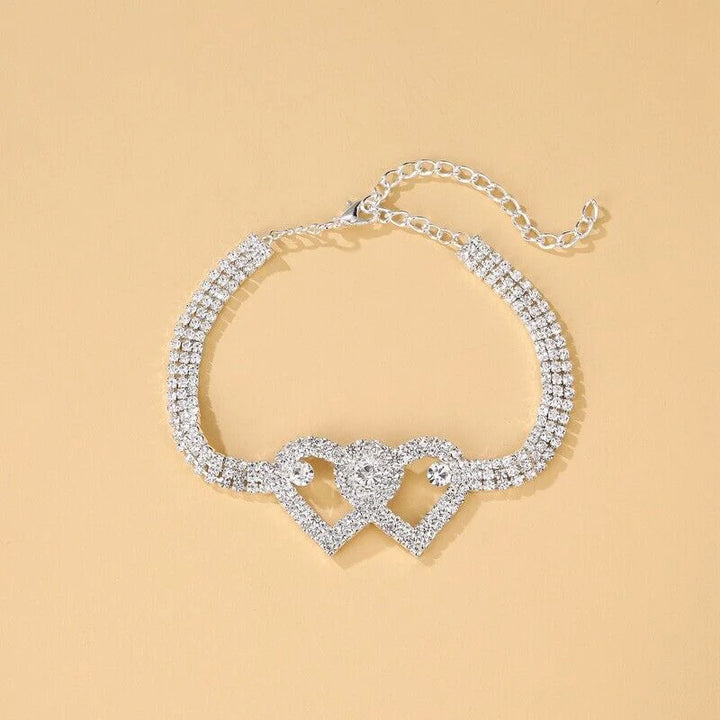 Double Heart Anklet Bracelet Love Barefoot Chain Bling Crystal Ankle Bracelet US