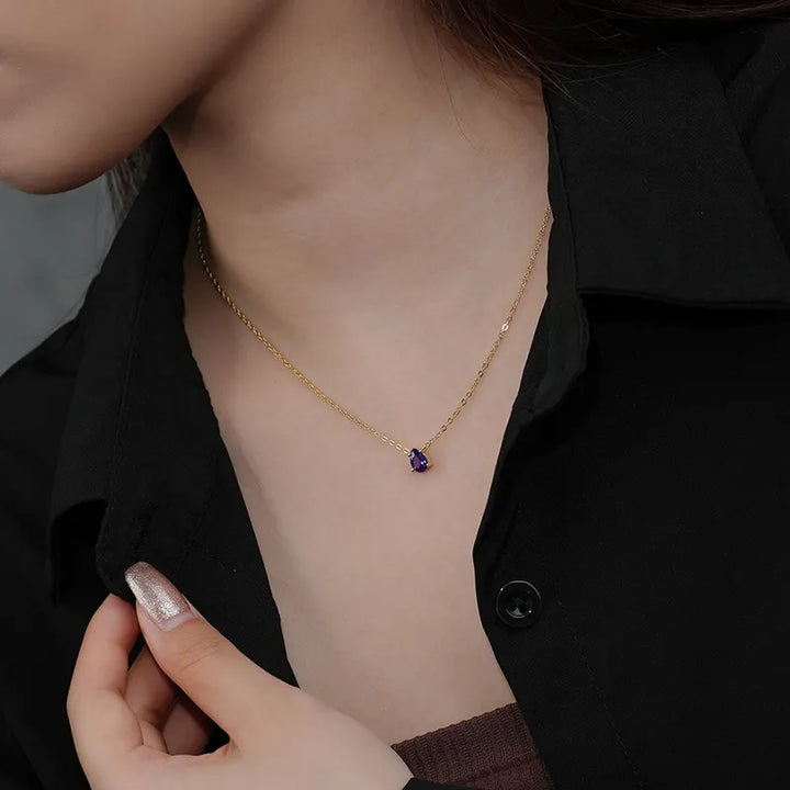 Teal Blue Water Drop Pendant Necklace