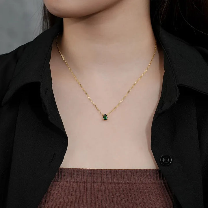 Teal Blue Water Drop Pendant Necklace