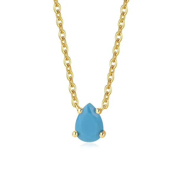 Teal Blue Water Drop Pendant Necklace