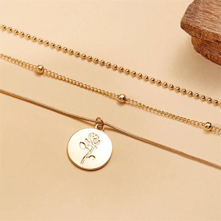 Women Multi-Layer Necklace Simple Rose Versatile