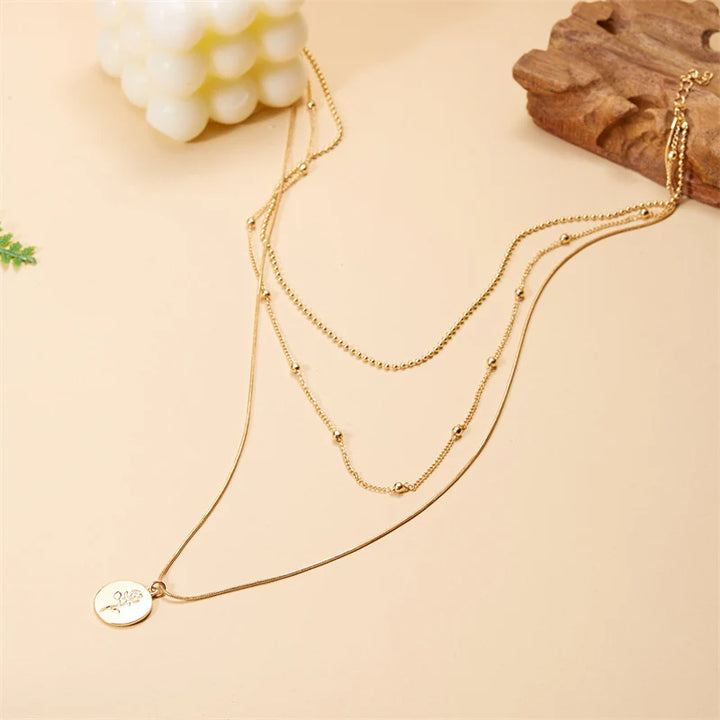 Women Multi-Layer Necklace Simple Rose Versatile