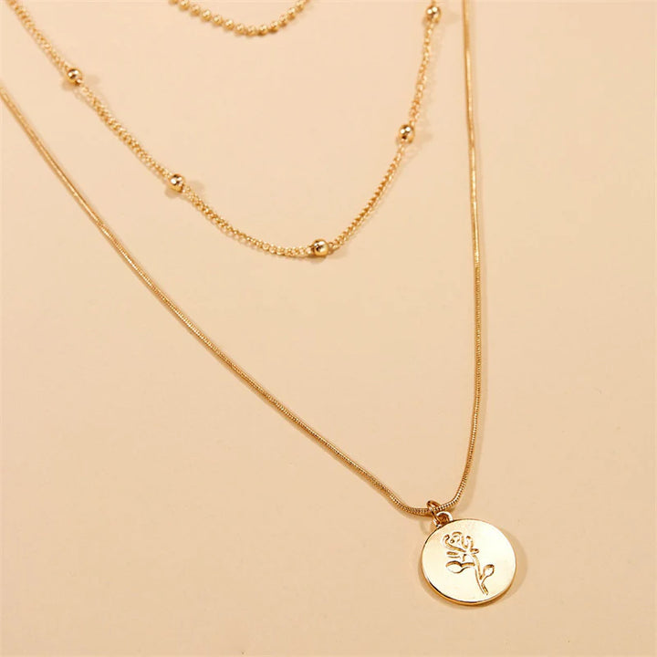 Women Multi-Layer Necklace Simple Rose Versatile