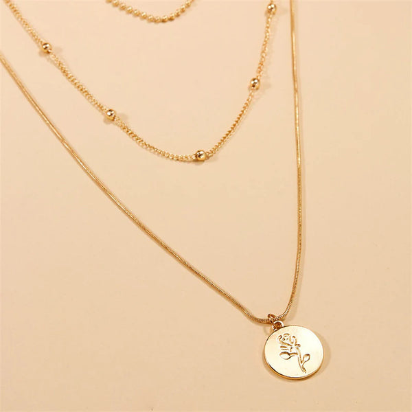 Women Multi-Layer Necklace Simple Rose Versatile